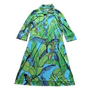 Lilly Pulitzer Size 10 Green & Blue Tropical Parrot Palm 3/4 Sleeve Shirt Dress